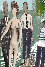 821484093_Surreal Beach Visitors Art print on 380g polycotton canvas