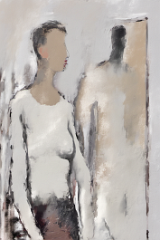 2154220641-DPM++ 2M-7-brush-painted white background canvas with a small single centered painter's atelier,pale portrait, mirror, painting_ _lora_FDa