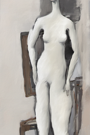 3333953221-DPM++ 2M-7-brush-painted white background canvas, a painter's atelier and painter's easel, a pale tall high model standing on a chair, pict