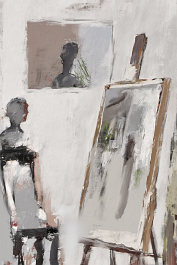 3452571158-DPM++ 2M-7-brush-painted white background canvas with a small single centered painter's atelier,pale, mirror, painting_ _lora_FDandlSty6_1