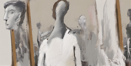 354732556-DPM++ 2M-7-brush-painted white background canvas, on the left side to the middle a painter's atelier with artist, paintrt's easel, at the r