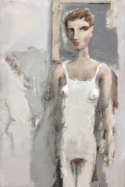 4230643729-DPM++ 2M-7-brush-painted white background canvas with a small single centered painter's photo-atelier,pale, mirror, painting_ _lora_FDandl