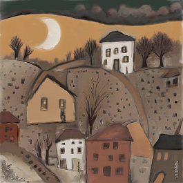 Dreamer's Village. Art print on 380g polycotton canvas