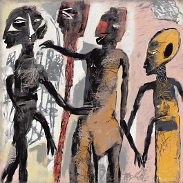 2420716695-DPM++ 2M-7-african statue, african masks, surrealistic, bizarre,pop art, thick black scribble, sunlight, palm, african doll_ _lora_FDandlSt