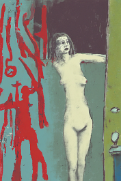 3364359346-DPM++ 2M-9-naive, bizarre, dripping color_BREAK_boy-silhouette, signs, letter, number, sienna_BREAK_lady in a bathtube, separated monochrom