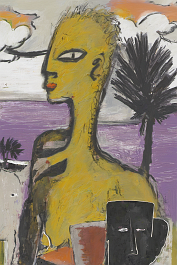 3904401292-DPM++ 2M-7-surrealistic, naive, portrait, mask, light, white cloud, black line scribble, yellow to orange,_BREAK_clouds, sky, yellow to or