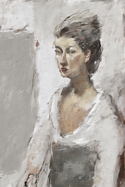 257593213-DPM++ 2M-7-brush-painted white background canvas with a small single centered antique painter's atelier, portrait-model, painting_ _lora_FD