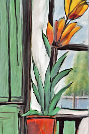 3447635-DPM++ 2M-7-abstract oil brush painting, surrealistic, naive, dripping color,striking, white canvas, warm,black line contour,_Tulips, blosso
