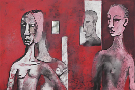 2296118272-DPM++ 2M-7-brush-painted levander to crimson background canvas, tattoo studio, realistic tattooed person, mask, mirror, portrait, window, b