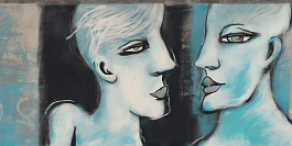 2970761632-DPM++ 2M-7-brush-painted blue to dARKCYAN background canvas, tattoo studio, realistic white tattooed girl, mask, mirror, portrait, window,
