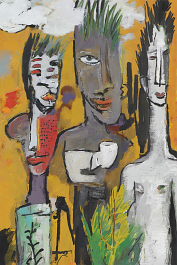 1499187013-DPM++ 2M-7-surrealistic, naive, portrait, mask, sunlight, white cloud, thick black line scribble, yellow to orange,_BREAK_palm, beach, yel