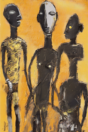 2135591768-DPM++ 2M-7-african figure, statue, african masks, surrealistic, bizarre, naive,pop art, thick black scribble, sunlight, yellow to orange to
