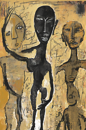 2283725100-DPM++ 2M-7-full body african statue, african masks, surrealistic, bizarre, naive, pop art, ochre to sienna, thich black scribble_ _lora_FDa