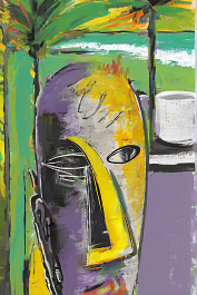 2404642749-DPM++ 2M-7-surrealistic, naive, sunlight, black line scribble, yellow to orange_BREAK_palm, beach, island, yellow to orange_BREAK _african