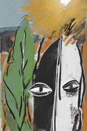 411059864-DPM++ 2M-7-surrealistic, naive, sunlight, black line scribble, sienna to orange to black_BREAK_palm, beach, island, yellow to orange_BREAK