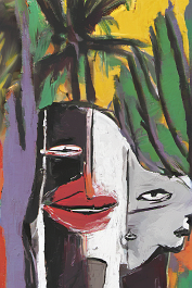 497210035-DPM++ 2M-7-surrealistic, naive, sunlight, black line scribble, darkred to orange_BREAK_palm, beach, island, yellow to orange_BREAK _painti