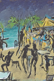 1934161822-DPM++ 2M-8-beachparty, night, music,_BREAK_sky , boats,_BREAK _green palm leaves at background, sandy, yellow to ochre,_blue to turquoise s
