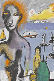 2028529072-DPM++ 2M-8-surrealistic, girl-portrait, mask, tanga, boat, light, white cloud, black line scribble, yellow to orange,_BREAK_clouds, sky, ye