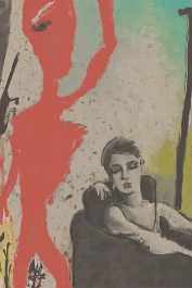 2341472359-DPM++ 2M-9-naive, bizarre, dripping color_BREAK_boy-silhouette, signs, letter, number, sienna_BREAK_lady on sofa, separated monochrome hist