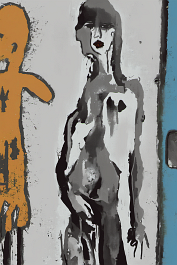 3156924143-DPM++ 2M-9-naive, bizarre, dripping color_BREAK_boy-silhouette, signs, letter, number, sienna_BREAK_lady walking lands, separated monochrom