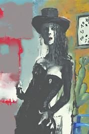 3416970017-DPM++ 2M-9-naive, bizarre, dripping color_BREAK_boy-silhouette, signs, letter, number, sienna_BREAK_lady with corset and hat, separated mon