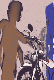 404909615-DPM++ 2M-9-naive, bizarre, dripping color_BREAK_boy-silhouette, signs, letter, number, sienna_BREAK_lady with motorcycle, separated monochr