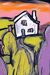 1312647893-DPM++ 2M-7-landscape, surrealistic, naive, sunlight, black line scribble, doodle, yellow to lavender to loghtblue, wide view, spring, night