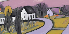 2763183669-DPM++ 2M-7-landscape, surrealistic, naive, sunlight, black line scribble, yellow to lavender, wide view, winter, country_photorealistic, vi