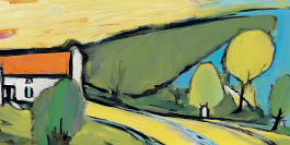 3843434326-DPM++ 2M-7-landscape, surrealistic, naive, sunlight, black line scribble, yellow to lightblue, wide view_BREAK_photorealistic, village, whi