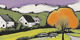 418014227-DPM++ 2M-7-landscape, surrealistic, naive, sunlight, black line scribble, yellow to lavender, wide view, summer, bavaria_photorealistic, vi