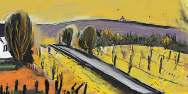 451886799-DPM++ 2M-7-landscape, surrealistic, naive, sunlight, black line scribble, yellow to lavender, wide view, autumn, toscana_BREAK_photorealist
