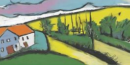 532123773-DPM++ 2M-7-landscape, surrealistic, naive, sunlight, black line scribble, yellow to lightblue, wide view_BREAK_photorealistic, village, whi