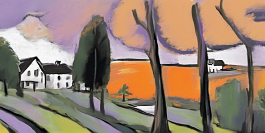 889449600-DPM++ 2M-7-landscape, surrealistic, naive, sunlight, black line scribble, yellow to lavender, wide view, summer, bavaria_photorealistic, vi
