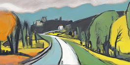 907633932-DPM++ 2M-7-landscape, surrealistic, naive, sunlight, black line scribble, yellow to lightblue, wide view_BREAK_photorealistic, village, whi