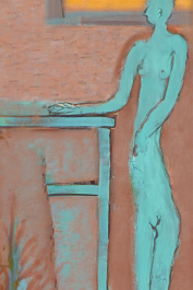 267109265-DPM++ 2M-7-window, sunlight, yelloorange, BREAK_turquoise tall nude girl full body, table, plant, BREAK_carped, bookshelf, oak to darkred_