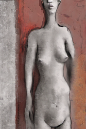 3778069714-DPM++ 2M-7-full body bw portrait-photo , nude, ochre to sienna to olive, dripping color, oak background, table, red boots, window, sunlight