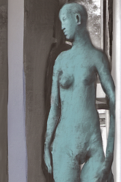 660295925-DPM++ 2M-7-window, sunlight, _bw-photo of on nude girl full body, statue,_wooden floor, bookshelf, oak to dark blue to turquoise to lavende