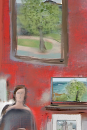 2437833552-DPM++ 2M-8-lady-portrait-photo in the foreground, in the background oak to buegreen, sofa, table, plant, book,little window with sea view