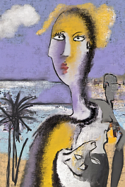 2818154349-DPM++ 2M-8-surrealistic, naive,girl- portrait, mask, light, white cloud, black line scribble, yellow to orange,_BREAK_clouds, sky, yellow