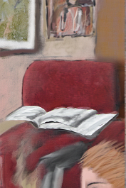 3730023396-DPM++ 2M-8-girl portrait-photo in the foreground, in the background oak to buegreen, sofa, table, plant, book,window to the beach, painti