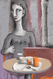 4005354741-DPM++ 2M-8.5-restaurant BREAK_fine art painting, naive, abstract,grey colored half body,window, girl-portrait-photo BREAK_phone, book , cur