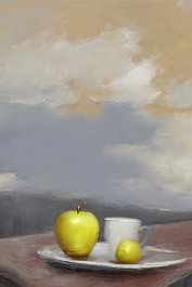 2345041589-DPM++ 2M-7-landscape, thick black scribble, spring, sunlight, orange_BREAK_sky, yellow to orange, white cloud_BREAK_cup, white plate and y