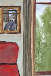 2442688752-DPM++ 2M-8-girl portrait-photo in the foreground, in the background oak to buegreen, sofa, table, plant, book,window with beach view, fin