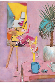 3712430176-DPM++ 2M-7-surrealistic, ochre to orange to green_pencil, brush, hand mirror, lavender, BREAK _ cup, comb, chair,lipstick, nose, ear, yello