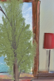 462111513-DPM++ 2M-8-girl portrait-photo in the foreground, in the background oak to buegreen, sofa, table, plant, book,window with sea view, paint