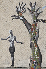 3765978814-DPM++ 2M-8-street art, collage, scissors, wall, surrealistic,tree with hands and feets_ _lora_FDandlSty2_1_