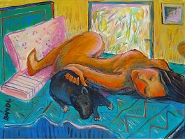 woman with dog 2 Acryl auf Leinwand 60x80cm