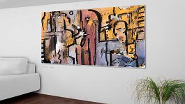 stick figure wall 1 Art print on 380g polycotton canvas