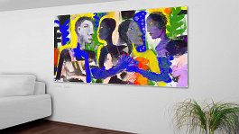 stick figure wall 10 Art print on 380g polycotton canvas