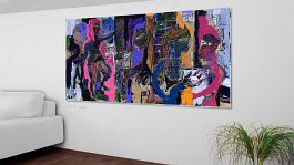 stick figure wall 3 Art print on 380g polycotton canvas